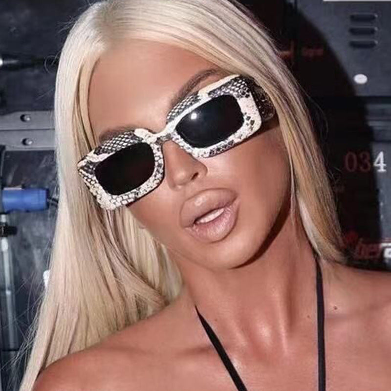 Retro Square Sunglasses with Snake Skin Pattern 2023