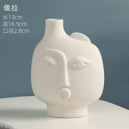 Nordic Style Human Face Creative Ceramic Vase Decor