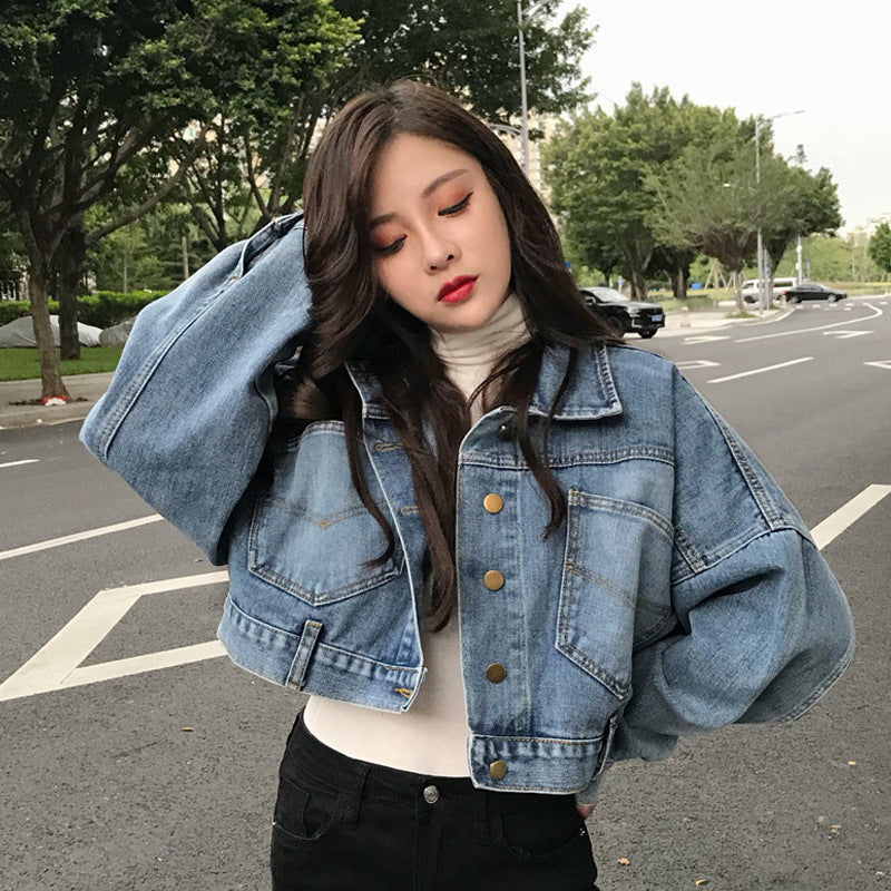 Loose-Fit Single-Breasted Denim Jacket