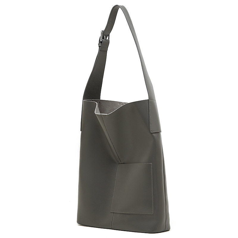 Retro Genuine Cowhide Bucket Bag Women Large Capacity Tote Handbag Shoulder Bag