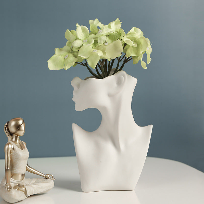 Nordic Style Human Face Creative Ceramic Vase Decor