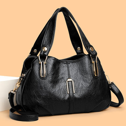 Solid-color multi-pocket handbag