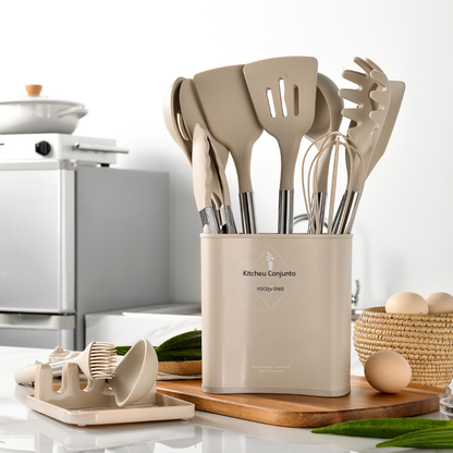 13-Piece Silicone Kitchen Utensil Set with Steel Handle