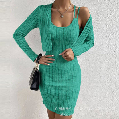 2023 Women's Long Sleeve Cardigan & Bodycon Dress Set